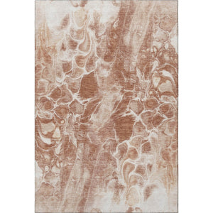 HomeRoots 5' Terra Cotta & Ivory Abstract Area Rug - Washable, UV Protected, Stain Resistant for Busy Homes 708609