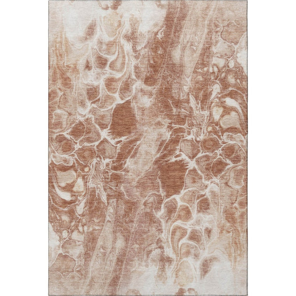 HomeRoots 5' Terra Cotta & Ivory Abstract Area Rug - Washable, UV Protected, Stain Resistant for Busy Homes 708609