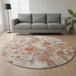 HomeRoots 8' X 10' Terra Cotta & Ivory Washable Area Rug - Durable, UV-Protected, Modern Abstract Design 708611