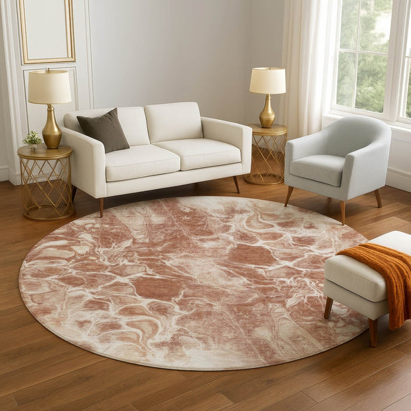 HomeRoots 8' X 10' Terra Cotta & Ivory Washable Area Rug - Durable, UV-Protected, Modern Abstract Design 708611