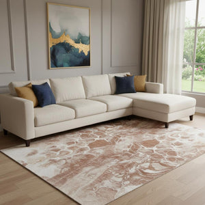 HomeRoots 9' X 12' Terra Cotta Ivory Abstract Washable Area Rug - UV Protected, Durable & Stylish for Homes 708612