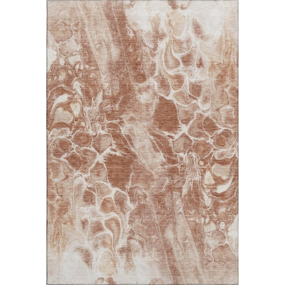 HomeRoots 9' X 12' Terra Cotta Ivory Abstract Washable Area Rug - UV Protected, Durable & Stylish for Homes 708612