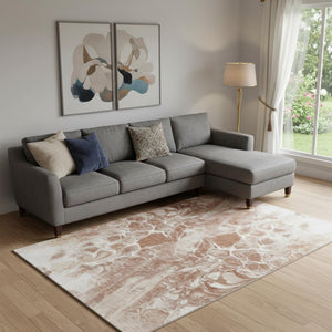 HomeRoots 10' X 14' Modern Terra Cotta and Ivory Abstract Area Rug - Stain-Resistant, UV-Protected, Durable Design 708613