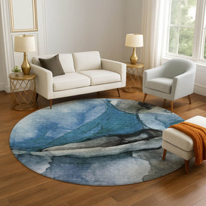HomeRoots 8' X 10' Stylish Blue Gray and Silver Abstract Washable Area Rug with UV Protection for Homes 708617