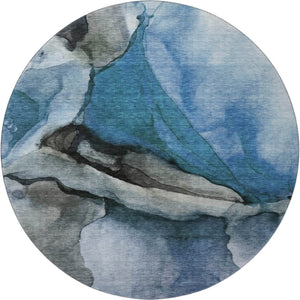 HomeRoots 8' X 10' Stylish Blue Gray and Silver Abstract Washable Area Rug with UV Protection for Homes 708617