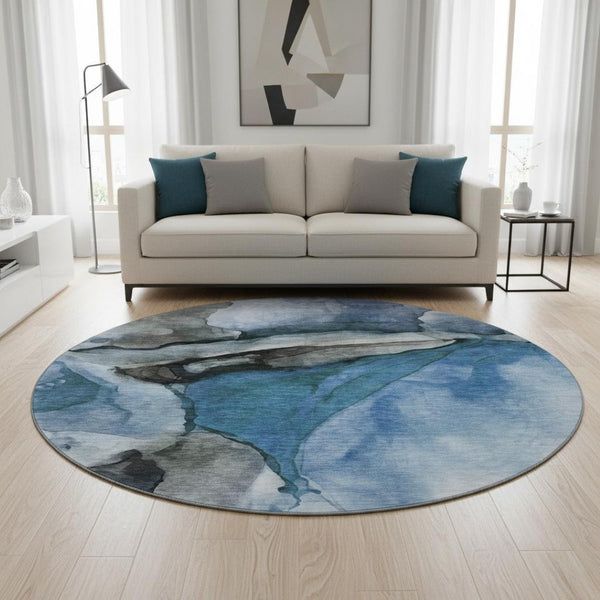 HomeRoots 8' X 10' Stylish Blue Gray and Silver Abstract Washable Area Rug with UV Protection for Homes 708617