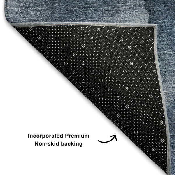 HomeRoots 9' X 12' Washable Blue Gray & Silver Abstract Area Rug - UV Protected, Stain Resistant Comfort & Style 708618