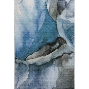 HomeRoots 10' Washable Blue-Gray and Silver Abstract Area Rug with UV Protection for Family Spaces & Style 708619