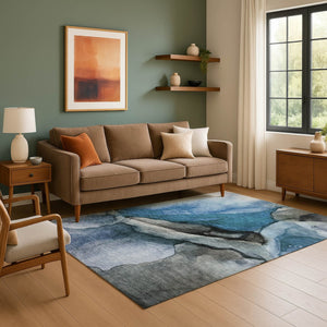 HomeRoots 10' Washable Blue-Gray and Silver Abstract Area Rug with UV Protection for Family Spaces & Style 708619