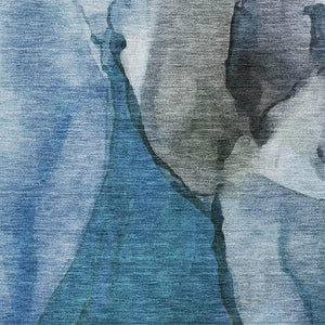 HomeRoots 10' Washable Blue-Gray and Silver Abstract Area Rug with UV Protection for Family Spaces & Style 708619