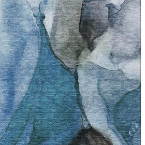 HomeRoots 10' Washable Blue-Gray and Silver Abstract Area Rug with UV Protection for Family Spaces & Style 708619