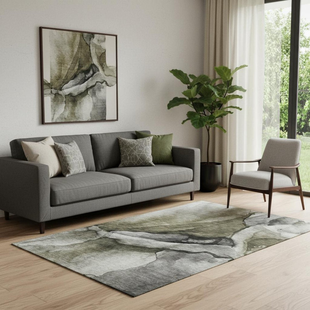 HomeRoots 8' Elegant Gray Silver Taupe Abstract Washable Round Rug - UV Protected, Low Maintenance Style Solution 708622