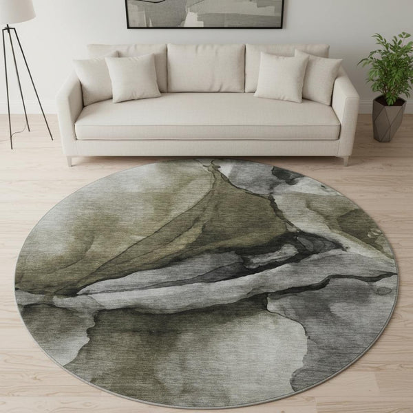 HomeRoots 8' X 10' Gray Silver Taupe Abstract Washable Area Rug with UV Protection for Modern Spaces 708623