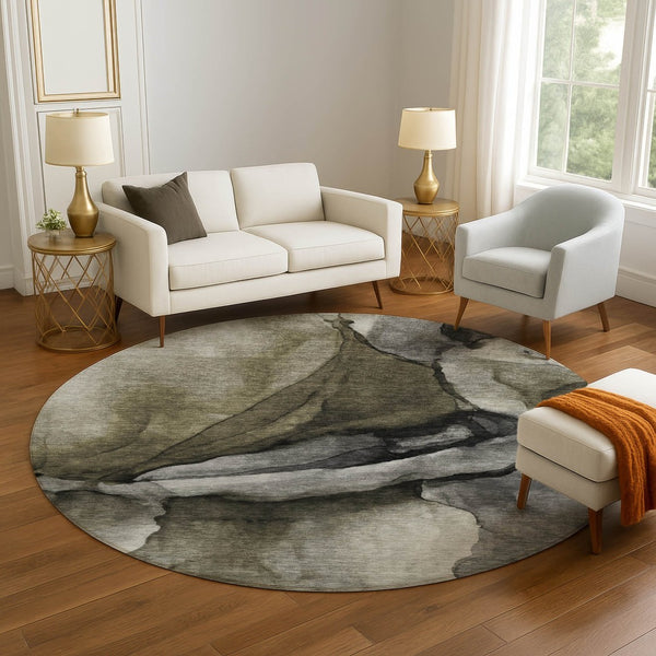 HomeRoots 8' X 10' Gray Silver Taupe Abstract Washable Area Rug with UV Protection for Modern Spaces 708623