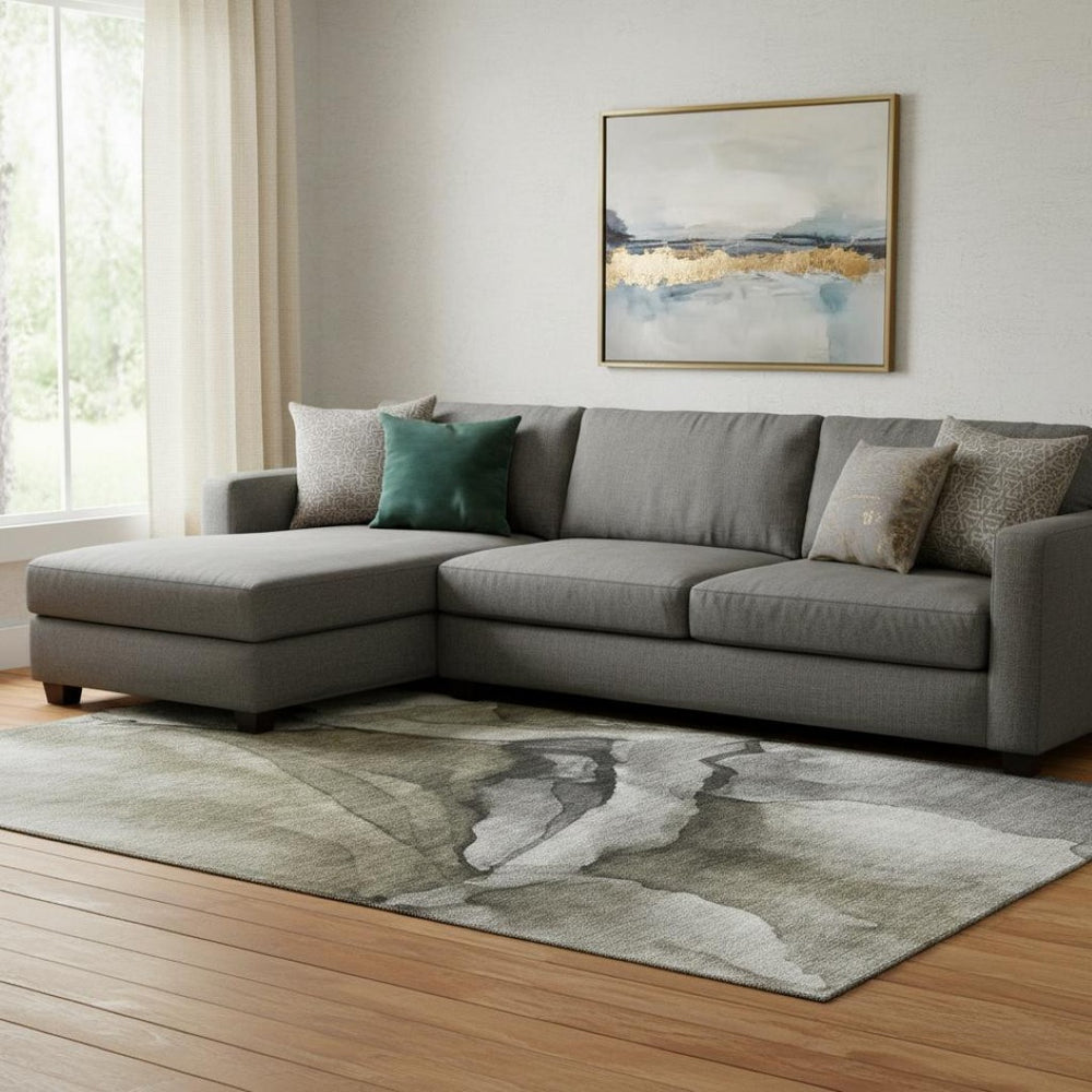 HomeRoots 9' X 12' Washable Gray Silver Taupe Area Rug - Stylish Abstract Design with UV Protection & Durability 708624