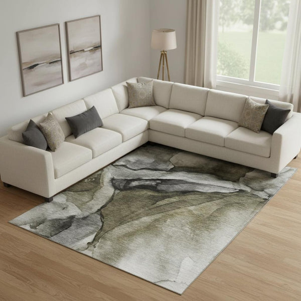 HomeRoots 10' X 14' Gray Silver & Taupe Abstract Washable Area Rug - UV Protected, Durable, Modern Elegance! 708625