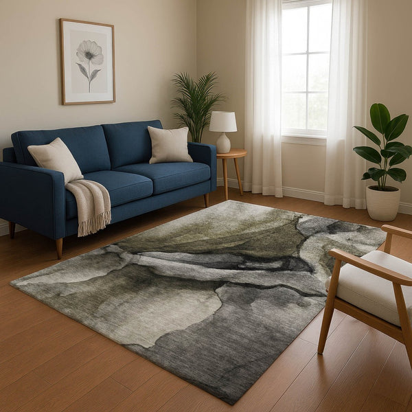 HomeRoots 10' X 14' Gray Silver & Taupe Abstract Washable Area Rug - UV Protected, Durable, Modern Elegance! 708625