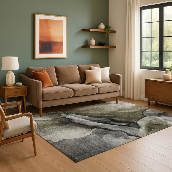 HomeRoots 10' X 14' Gray Silver & Taupe Abstract Washable Area Rug - UV Protected, Durable, Modern Elegance! 708625