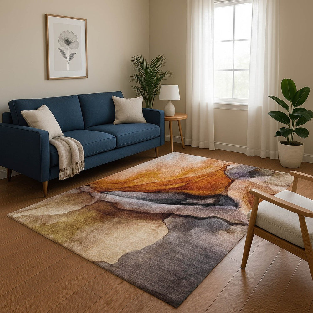 HomeRoots 5' X 8' Abstract Washable Area Rug in Rust, Gray, & Beige – Stylish, UV-Protected, Pet-Friendly Design! 708627