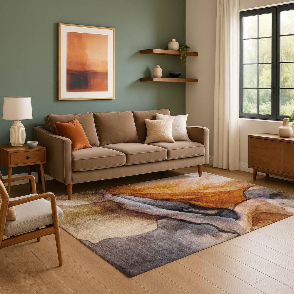 HomeRoots 5' X 8' Abstract Washable Area Rug in Rust, Gray, & Beige – Stylish, UV-Protected, Pet-Friendly Design! 708627