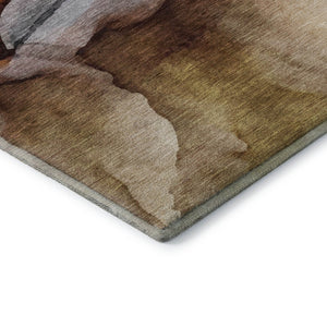 HomeRoots 8' Modern Abstract Round Rug in Rust, Gray & Beige - Washable, UV Protected, Stain Resistant Design 708628
