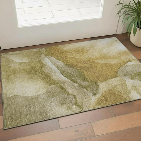 HomeRoots 5' X 8' Washable Abstract Area Rug in Wheat Gray & Beige - UV Protected, Durable & Kid-Friendly Decor 708633