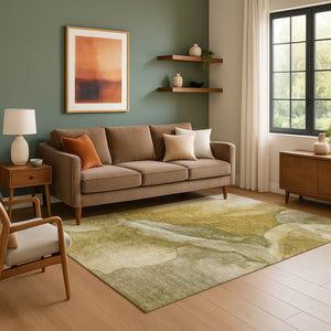 HomeRoots 5' X 8' Washable Abstract Area Rug in Wheat Gray & Beige - UV Protected, Durable & Kid-Friendly Decor 708633