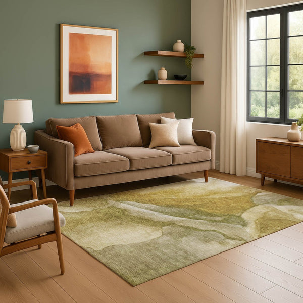 HomeRoots 5' X 8' Washable Abstract Area Rug in Wheat Gray & Beige - UV Protected, Durable & Kid-Friendly Decor 708633