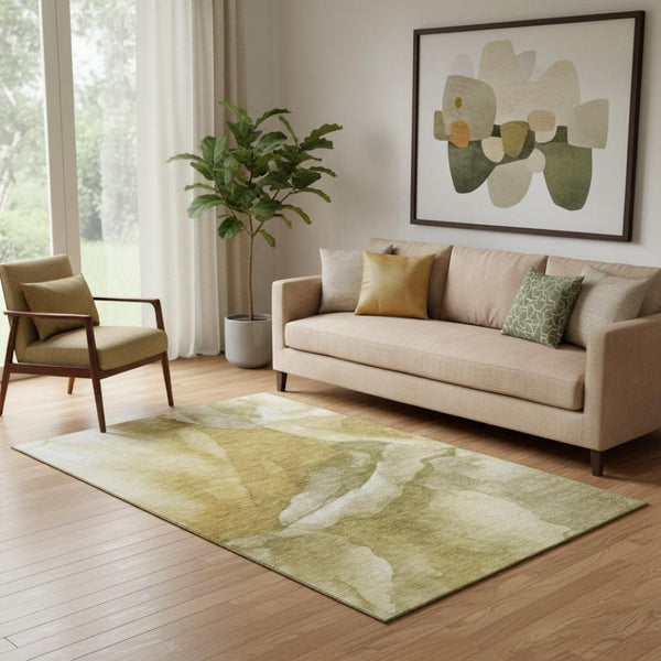 HomeRoots 8' Wheat Gray & Beige Abstract Round Rug - Washable, Stain-Resistant, UV Protected for Easy Care! 708634