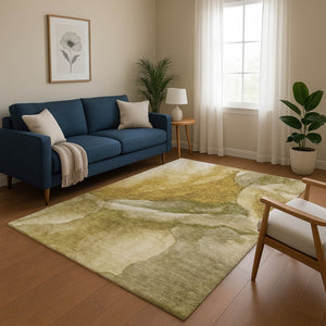 HomeRoots 8' Wheat Gray & Beige Abstract Round Rug - Washable, Stain-Resistant, UV Protected for Easy Care! 708634