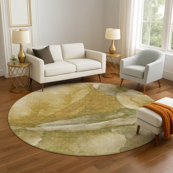 HomeRoots 8' X 10' Washable Wheat Gray & Beige Abstract Area Rug - Durable, UV Protected for High-Traffic Areas 708635