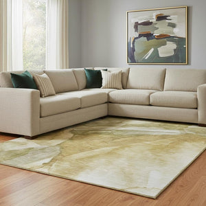 HomeRoots 9' X 12' Wheat Gray & Beige Abstract Area Rug - Washable, Stain Resistant, UV Protected for Durability 708636