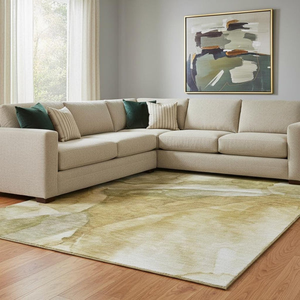 HomeRoots 9' X 12' Wheat Gray & Beige Abstract Area Rug - Washable, Stain Resistant, UV Protected for Durability 708636