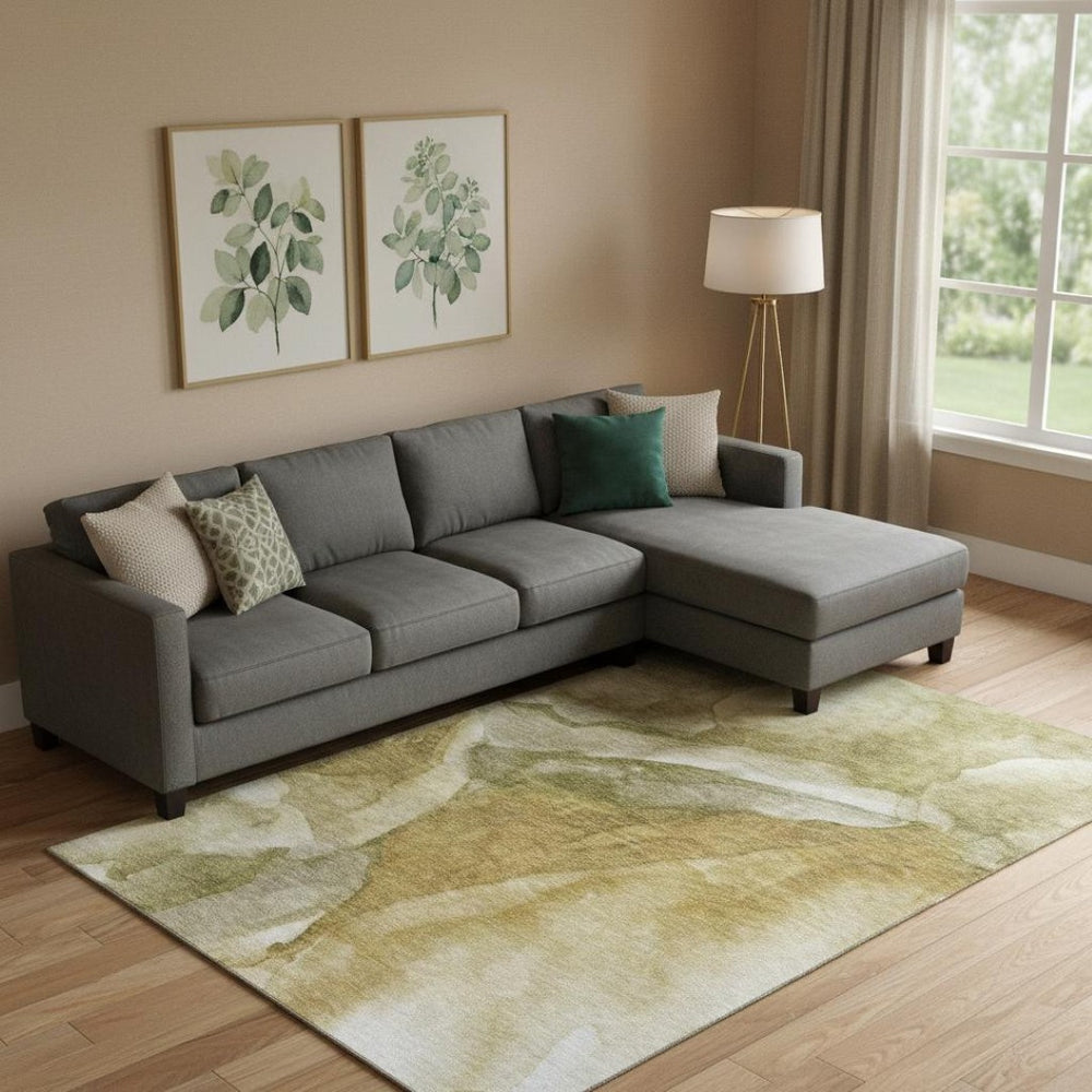 HomeRoots 10' X 14' Wheat Gray & Beige Abstract Washable Area Rug – UV Protected, Non-Slip, Stain Resistant 708637