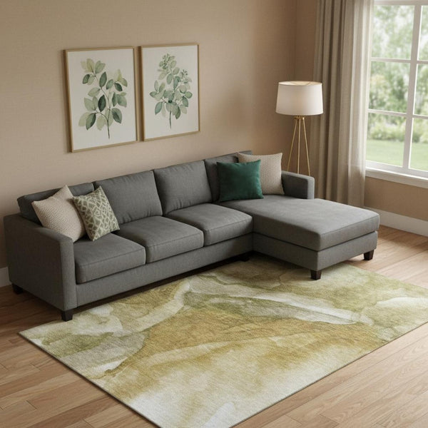 HomeRoots 10' X 14' Wheat Gray & Beige Abstract Washable Area Rug – UV Protected, Non-Slip, Stain Resistant 708637