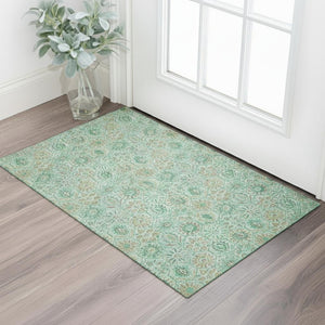 HomeRoots 5' X 8' Aqua & Beige Floral Washable Area Rug - UV Protected, Durable, Elegant Design for Homes 708639