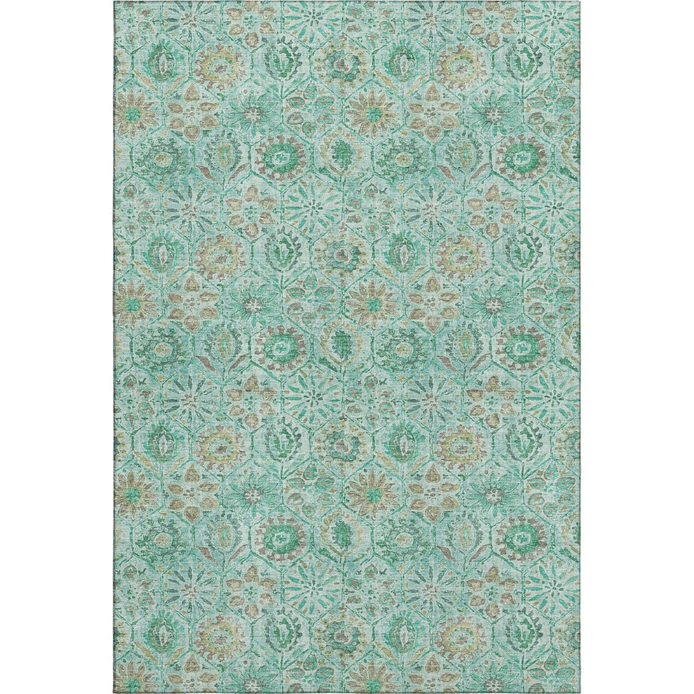 HomeRoots 5' X 8' Aqua & Beige Floral Washable Area Rug - UV Protected, Durable, Elegant Design for Homes 708639