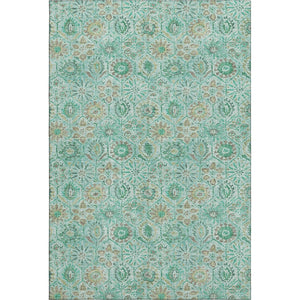 HomeRoots 5' X 8' Aqua & Beige Floral Washable Area Rug - UV Protected, Durable, Elegant Design for Homes 708639