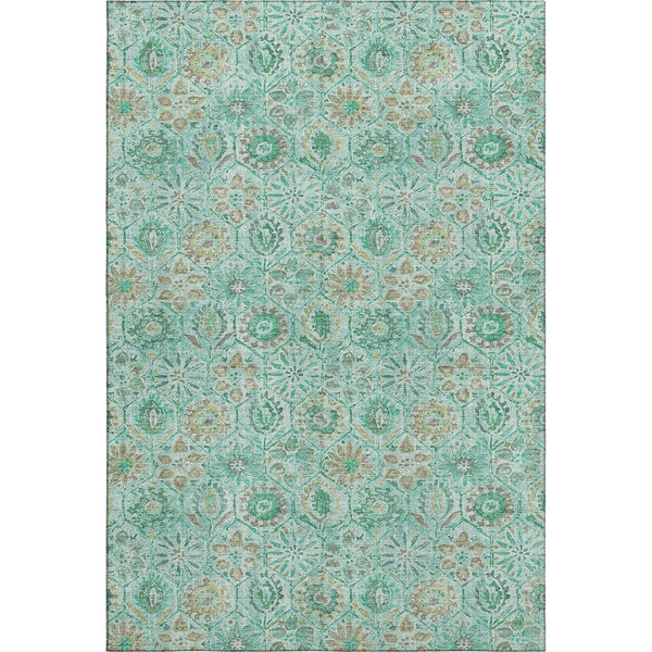 HomeRoots 5' X 8' Aqua & Beige Floral Washable Area Rug - UV Protected, Durable, Elegant Design for Homes 708639