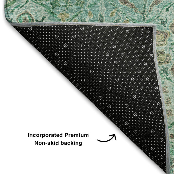 HomeRoots 5' X 8' Aqua & Beige Floral Washable Area Rug - UV Protected, Durable, Elegant Design for Homes 708639