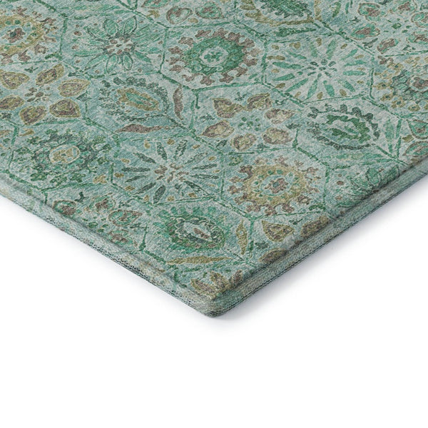 HomeRoots 5' X 8' Aqua & Beige Floral Washable Area Rug - UV Protected, Durable, Elegant Design for Homes 708639