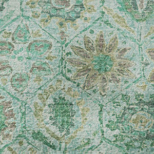 HomeRoots 5' X 8' Aqua & Beige Floral Washable Area Rug - UV Protected, Durable, Elegant Design for Homes 708639