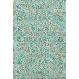 HomeRoots 5' X 8' Aqua & Beige Floral Washable Area Rug - UV Protected, Durable, Elegant Design for Homes 708639