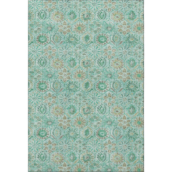 HomeRoots 5' X 8' Aqua & Beige Floral Washable Area Rug - UV Protected, Durable, Elegant Design for Homes 708639