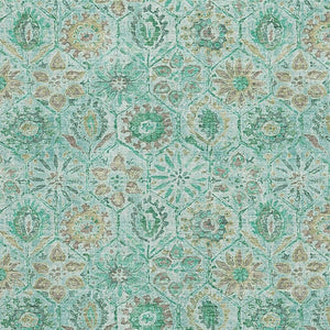 HomeRoots 8' Aqua and Beige Floral Washable Round Rug – UV Protected, Stain Resistant, Perfect for Active Homes! 708640