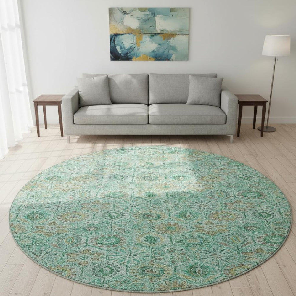 HomeRoots 8' X 10' Floral Washable Area Rug in Aqua & Beige – UV Protected, Stain-Resistant, Pet-Friendly Design 708641