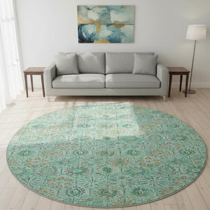 HomeRoots 8' X 10' Floral Washable Area Rug in Aqua & Beige – UV Protected, Stain-Resistant, Pet-Friendly Design 708641