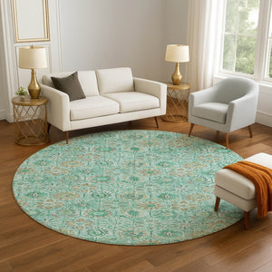 HomeRoots 8' X 10' Floral Washable Area Rug in Aqua & Beige – UV Protected, Stain-Resistant, Pet-Friendly Design 708641