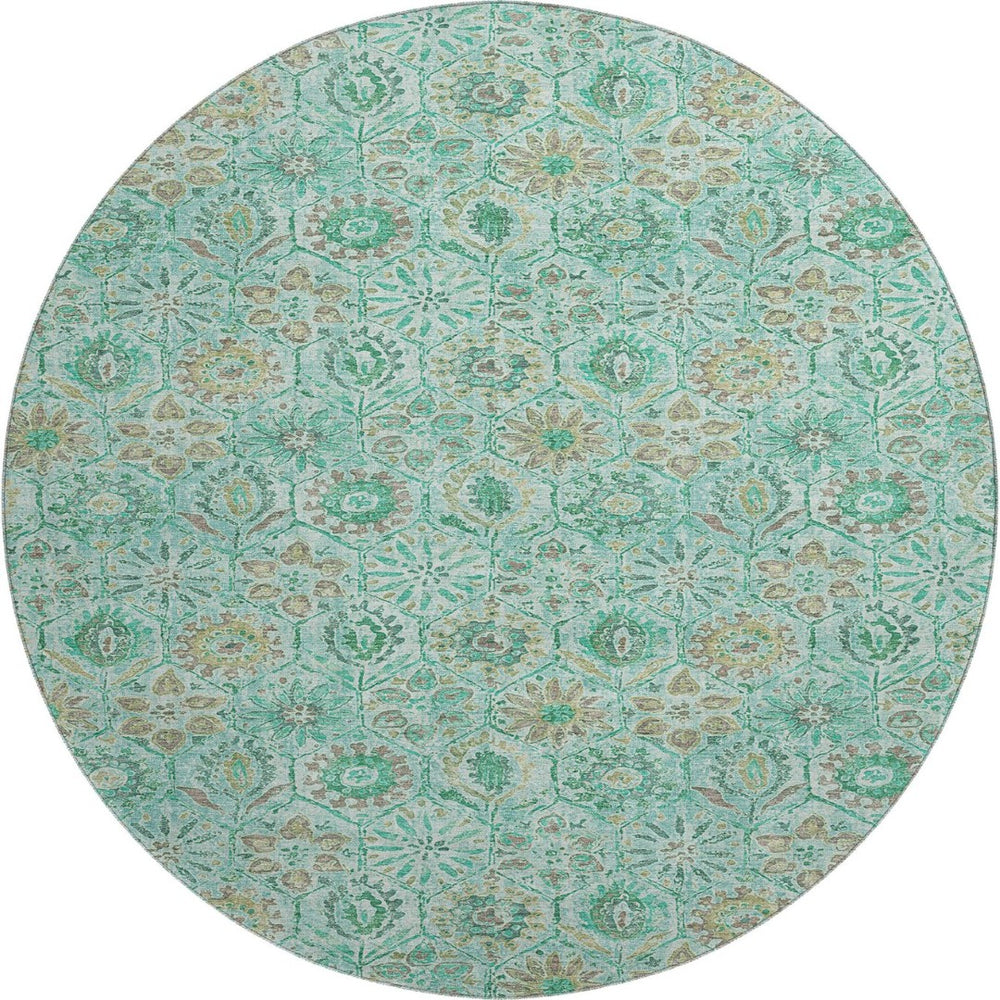 HomeRoots 8' X 10' Floral Washable Area Rug in Aqua & Beige – UV Protected, Stain-Resistant, Pet-Friendly Design 708641