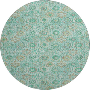 HomeRoots 8' X 10' Floral Washable Area Rug in Aqua & Beige – UV Protected, Stain-Resistant, Pet-Friendly Design 708641